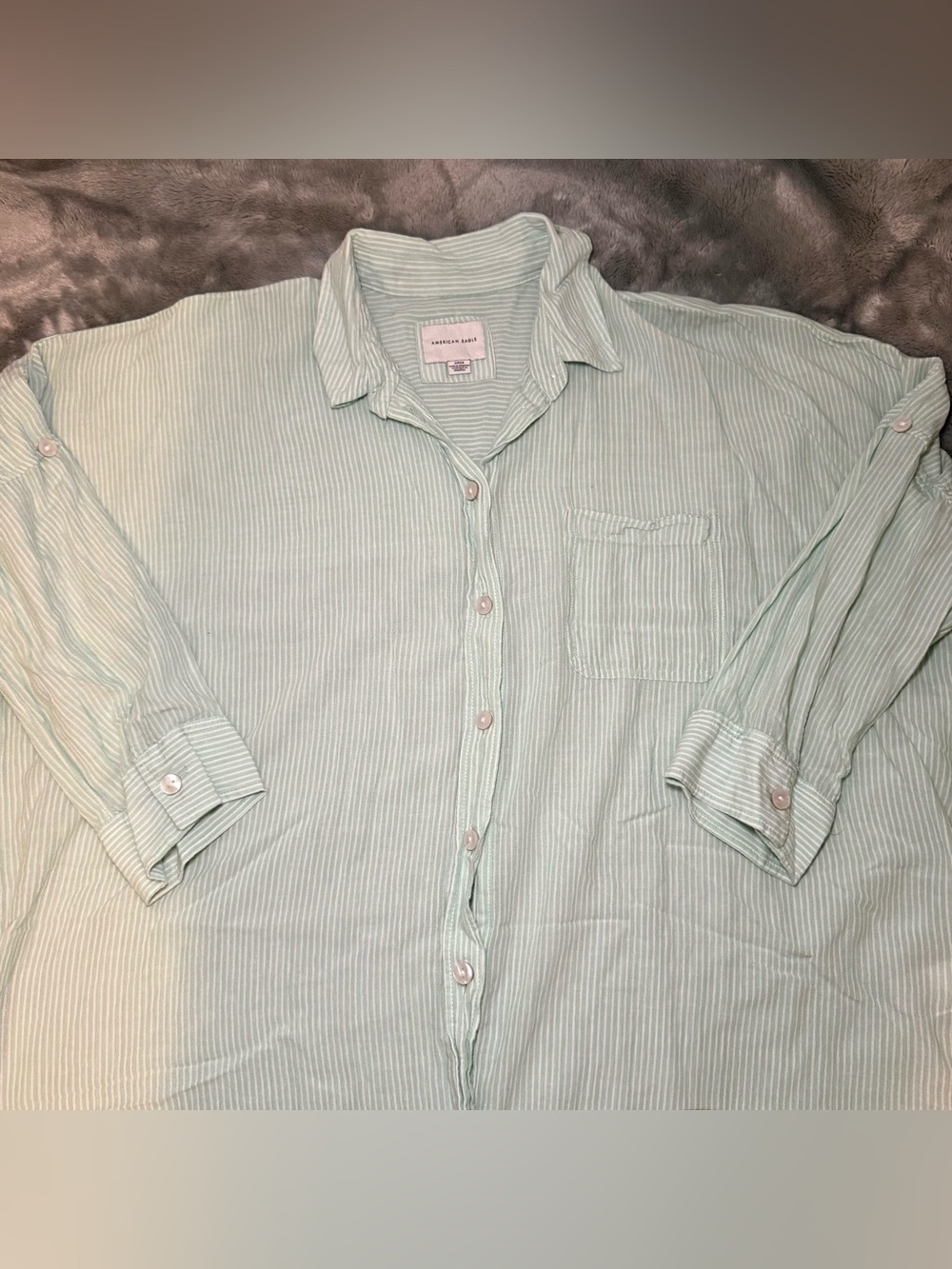 American Eagle Outfitters Oversized Mint Green Striped Button-Down Shirt